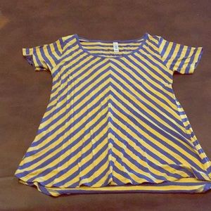Classic tee with yellow and blue stripes.